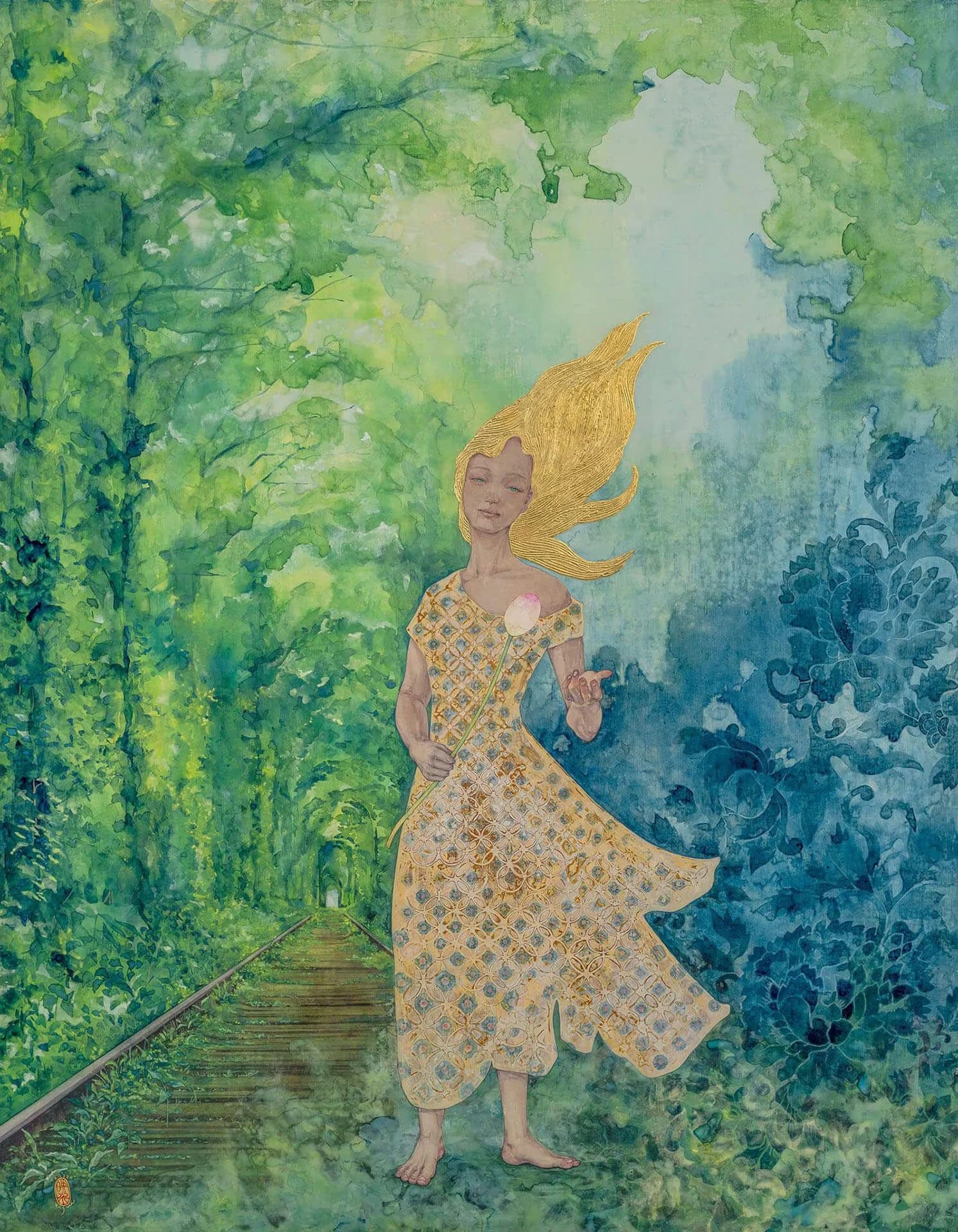 13_Eisui_愛のトンネル Tunnel of Love_Saiko (Japanese kneaded paints) Soil_45.94x35.83