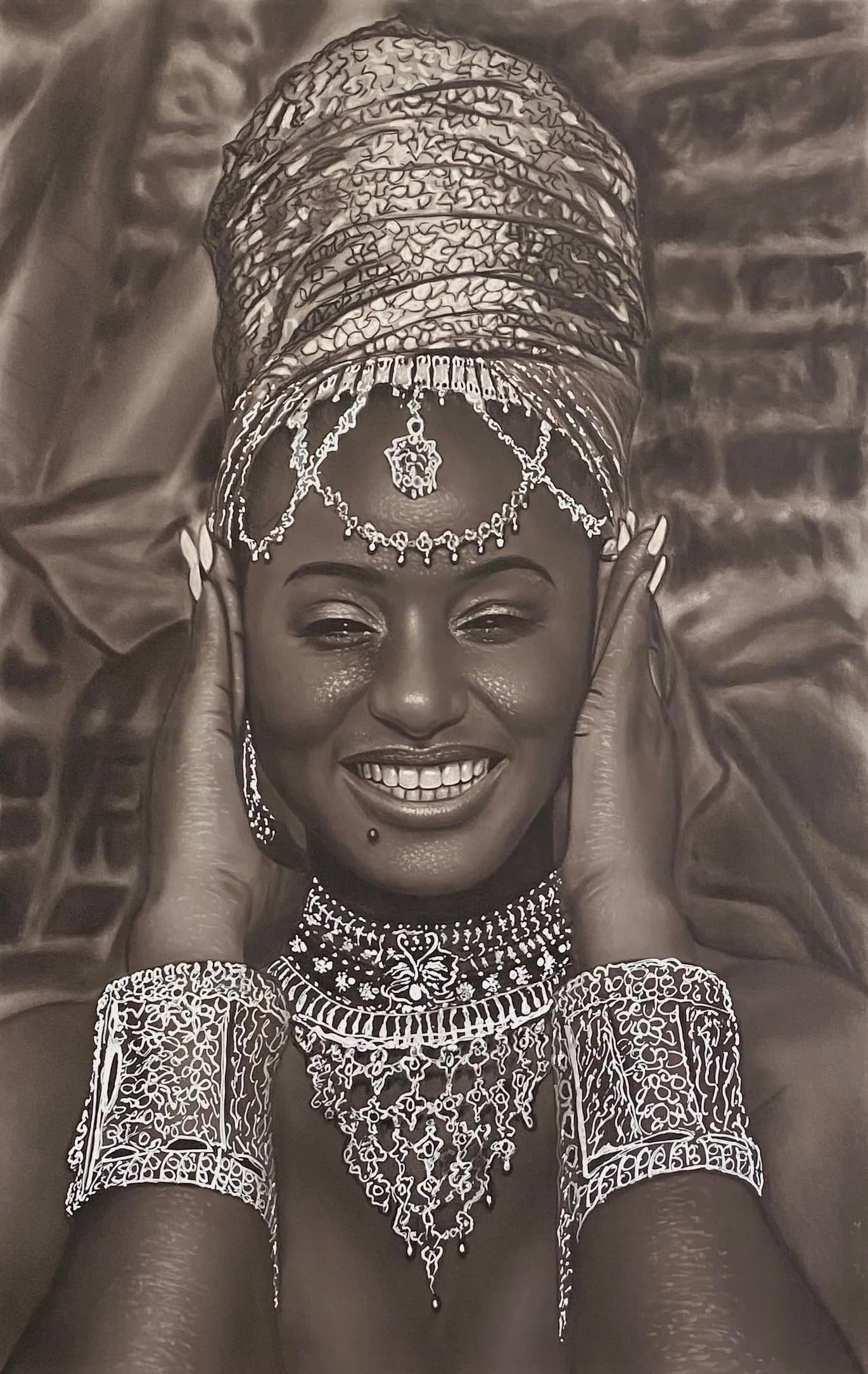 OGUNBIYI SAHEED_African Queen_charcoal pencil on FBB paper_50x36